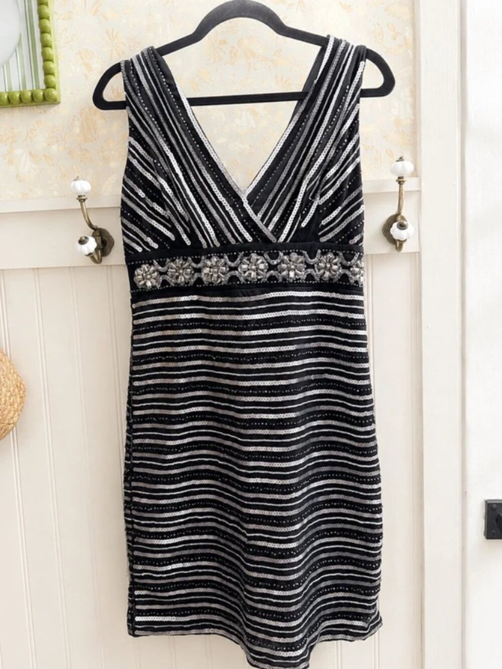 International Concepts Black & Silver Sequin Beaded Cocktail Dress – Size M